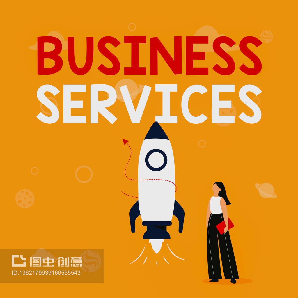 靈感顯示標志商務服務。概念含義提供無形產品簿記信息技術會計插圖休閑女孩站在火箭船旁邊準備發(fā)射